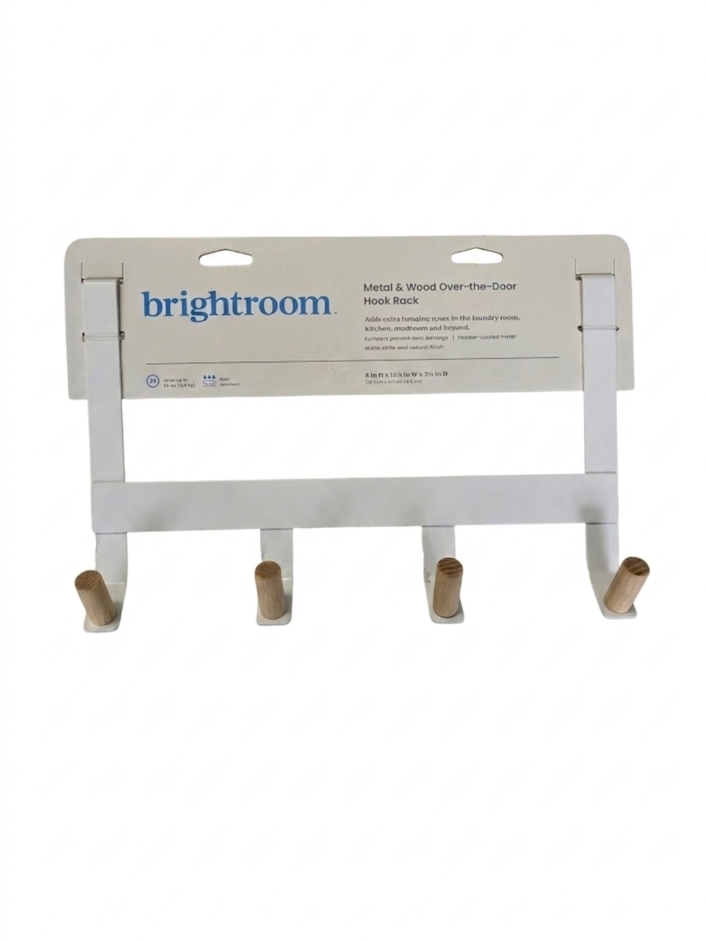 NWT Brightroom White & Wood Over-the-Door Hook Rack